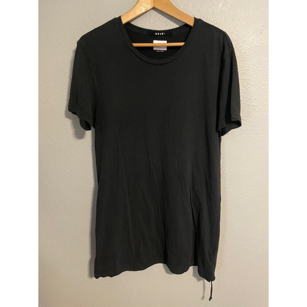 Ksubi Shirt Womens Small Black Crewneck Distressed Raw Hem Cotton Tee Streetwear